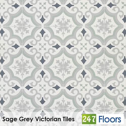 Sage grey victorian - grey, tiles